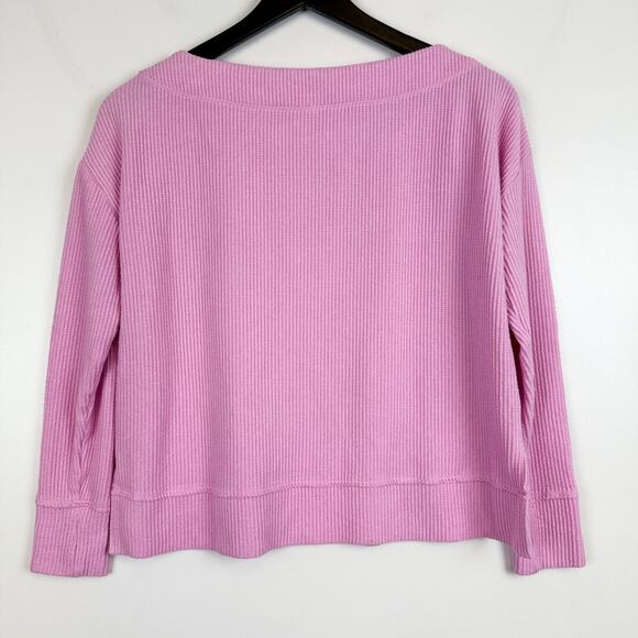 Anthropologie Daily Practice Boat Neck Waffle Knit Sweatshirt Pink - 2XS XXS - Picture 5 of 7